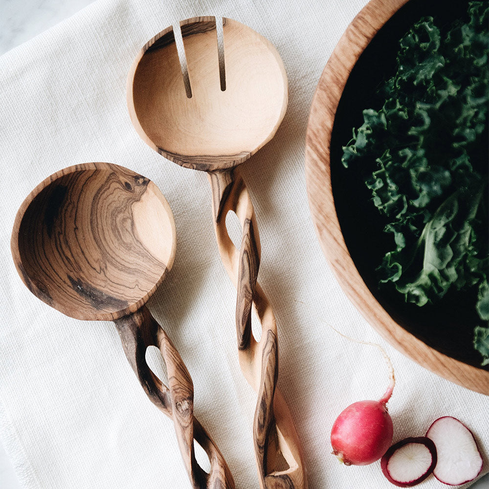 Twisted Olive Wood Salad Server Set