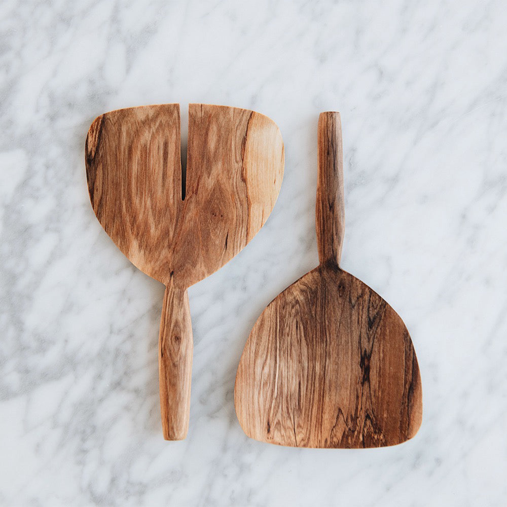 Wild Olive Wood Wide Paddle Salad Servers