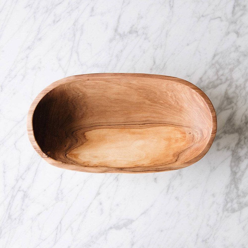 Hand Carved Wild Olive Wood Oval Bowl