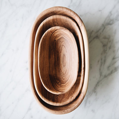 Wild Olive Wood Oval Serving Bowl Set