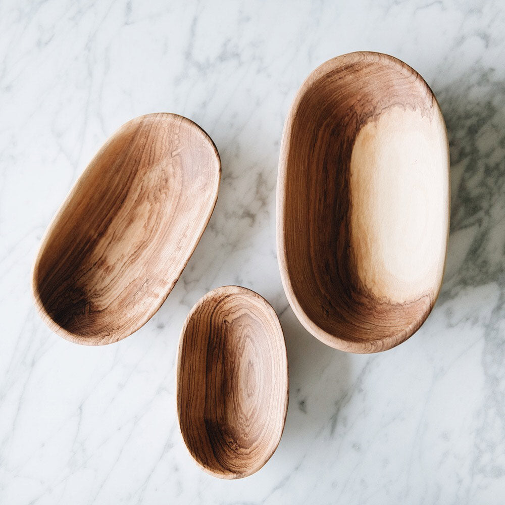 Wild Olive Wood Oval Serving Bowl Set