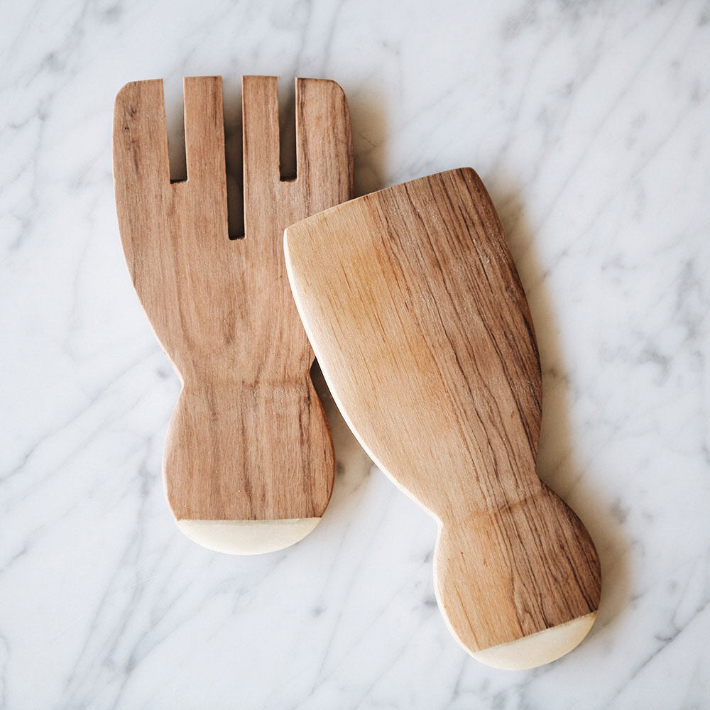 Wild Olive Wood Paddle Salad Servers