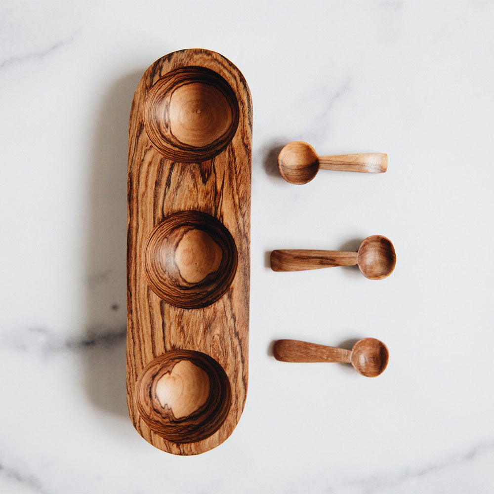 Triple Well Spice Bowl With Spoons